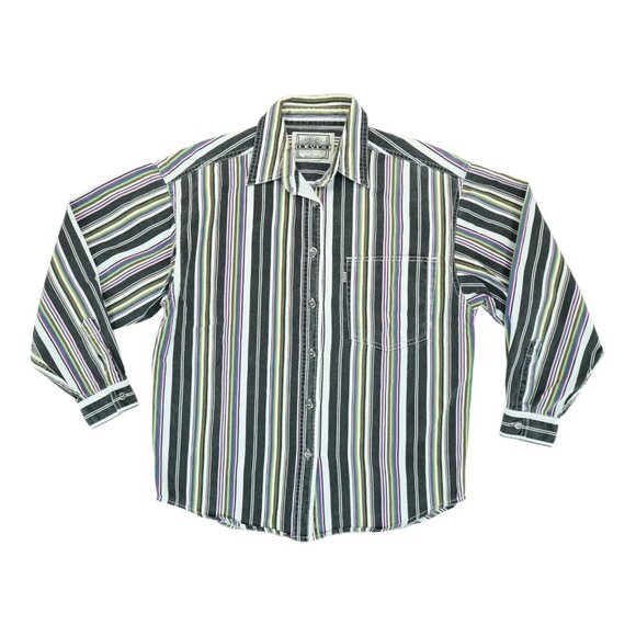 Vtg 80s LEVI's Men's‎ Denim Shirt Vertical Striped Metal Buttons Fits Large RARE